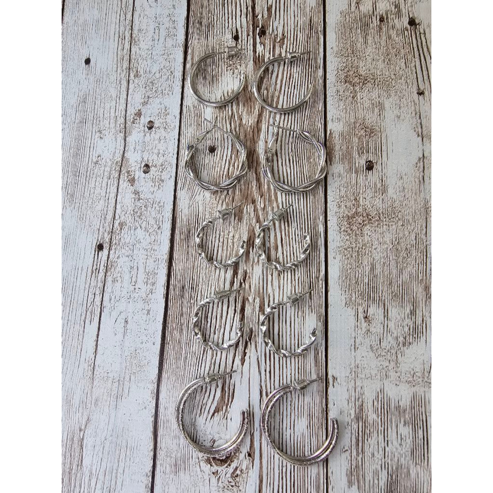 Women's set of 5 Earrings Silver